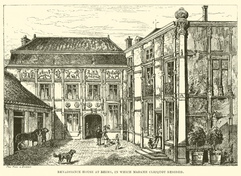 Renessansehuset i Reims, der Madame Clicquot bodde (gravering) av English School