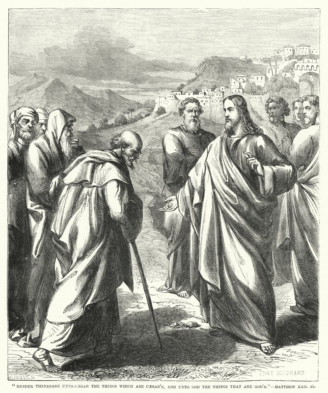 Gjengi derfor keiseren det som er keiserens, og Gud det som er Guds, Matteus XXII, 21 (gravering) av English School