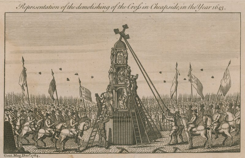 Representasjon av rivingen av korset i Cheapside i år 1643 av English School