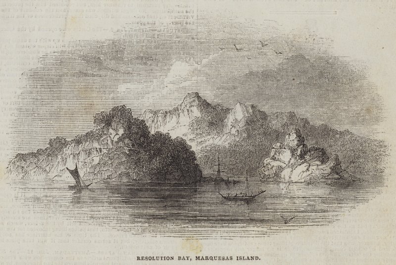 Resolution Bay, Marquesas Island (gravering) av English School