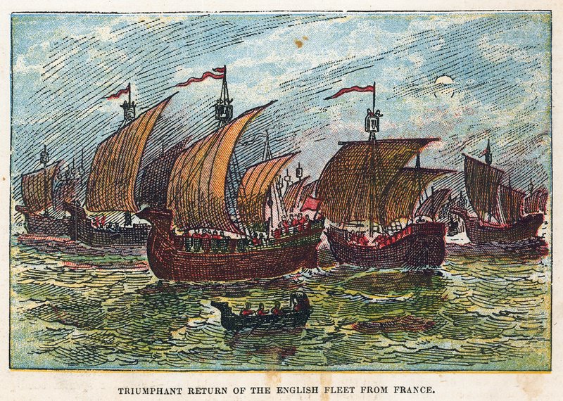 Retur av den engelske flåten etter slaget ved Agincourt av English School