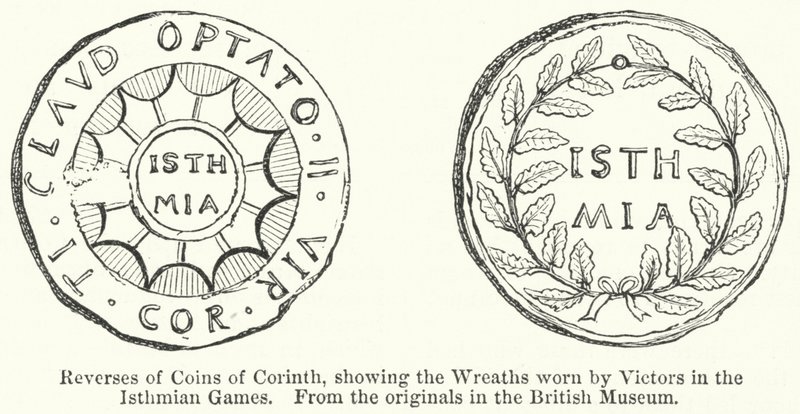 Reverser av Coins of Corinth, som viser kransene båret av Victors i Isthmian Games (gravering) av English School