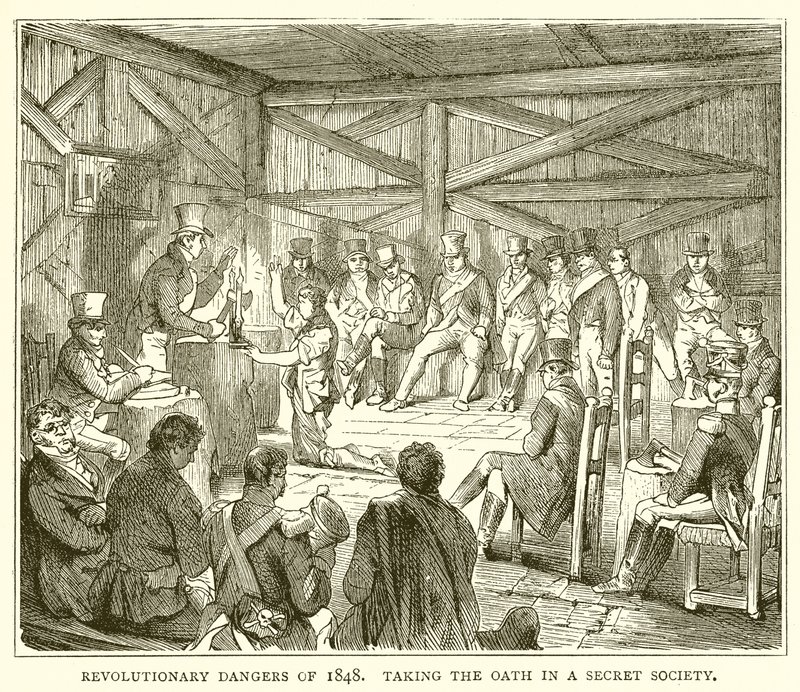Revolutionary Dangers of 1848. Avleggelse av ed i et hemmelig selskap av English School