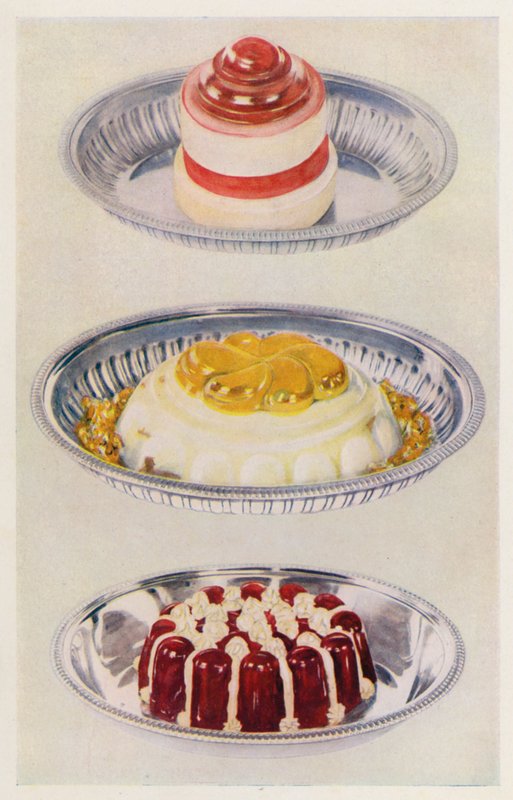 Båndgelé; Venus Pudding; Vingele og krem (farge litho) av English School