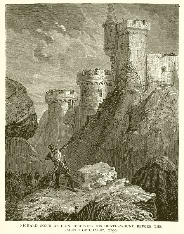 Richard Coeur de Lion mottok sitt dødssår foran slottet i Chaluz, 1199 av English School