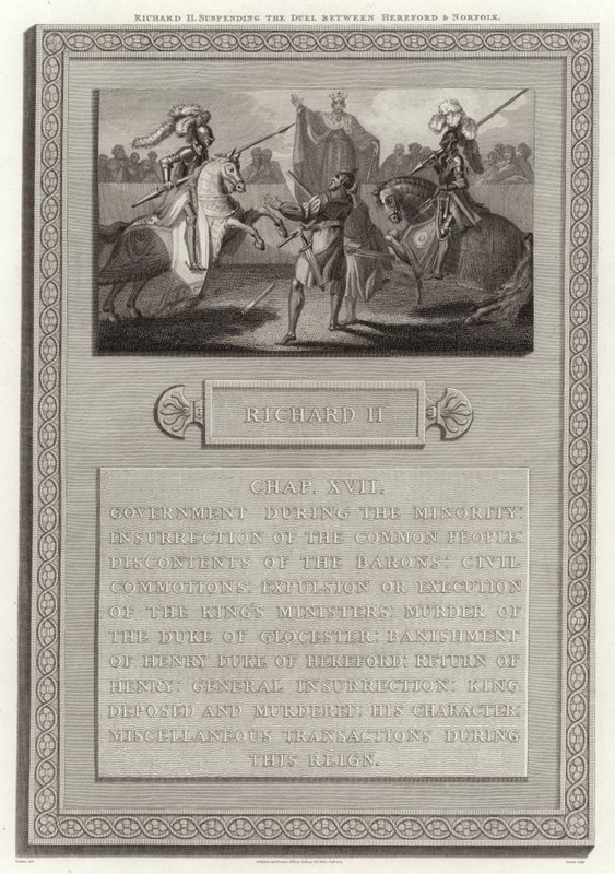 Richard II suspenderer duellen mellom Hereford og Norfolk av English School
