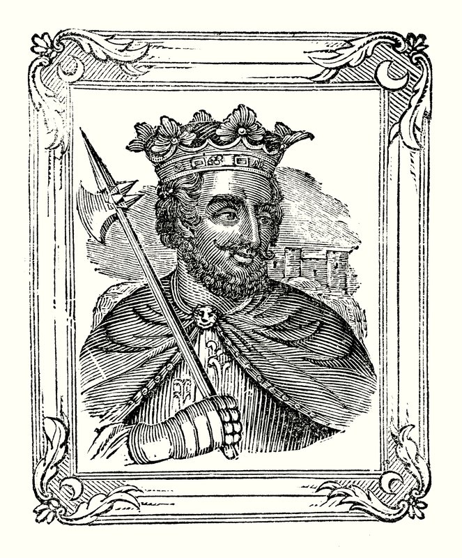 Richard I ble født i 1157, kronet i 1189 og døde i 1199 (gravering) av English School