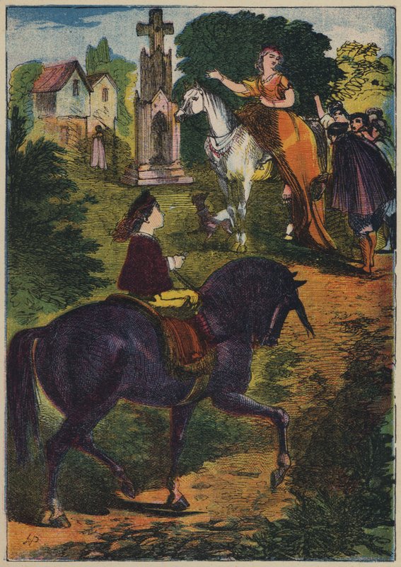 Ri på en hane-hest, etc (farge litho) av English School