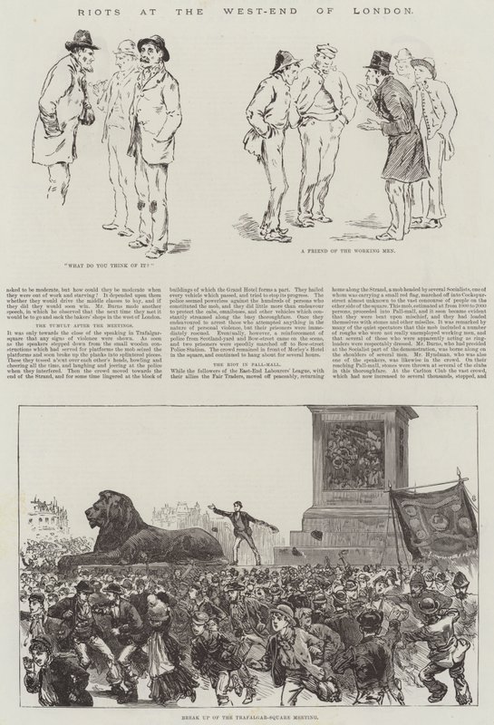Opptøyer ved West-End of London (gravering) av English School