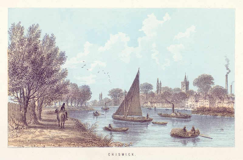 Themsen: Chiswick (farget gravering) av English School