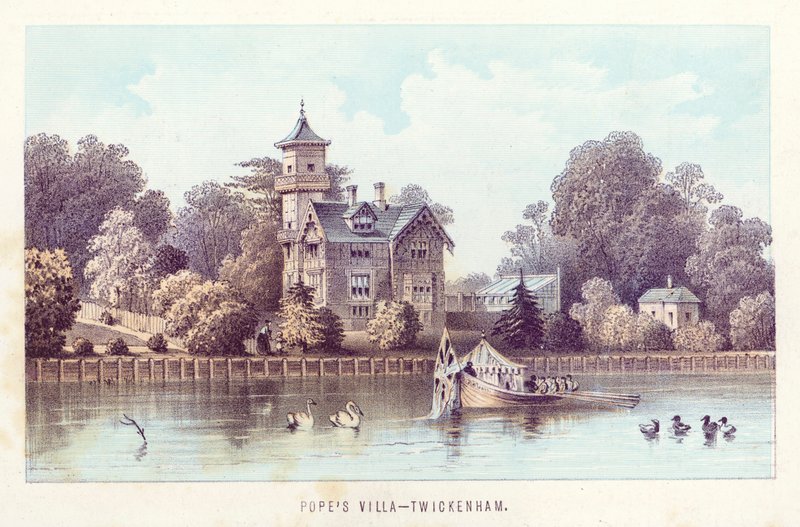 Themsen: Pope's Villa, Twickenham (farget gravering) av English School