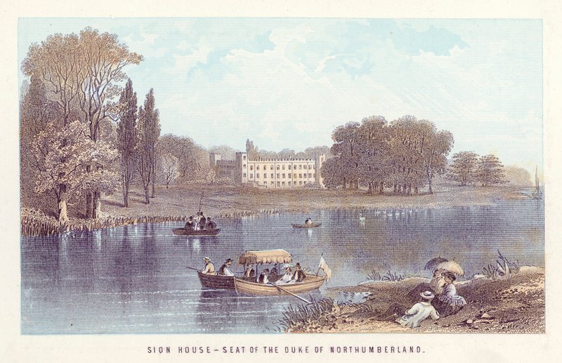 Themsen: Sion House-Seat of the Duke of Northumberland (farget gravering) av English School