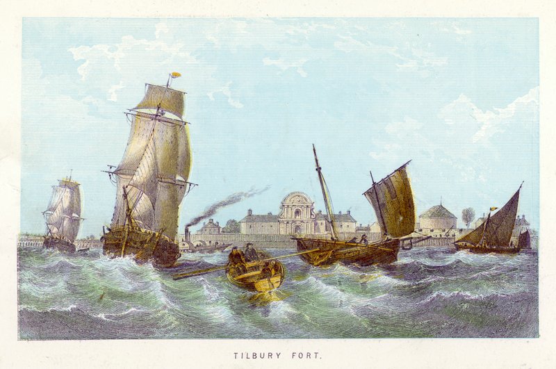 Themsen: Tilbury Fort (farget gravering) av English School