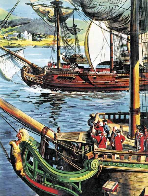 Robert Clive seiler opp Bengalbukta til munningen av Ganges av English School