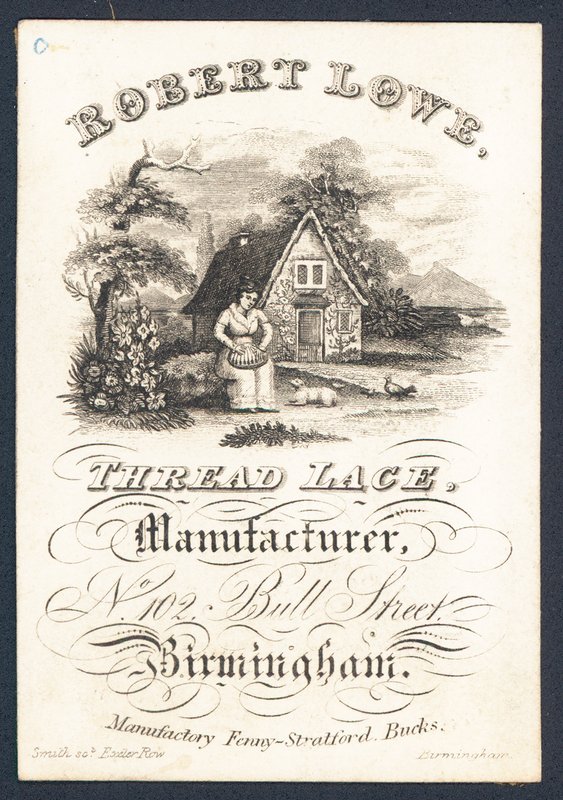 Robert Lowe, produsent av trådkniplinger, handelskort av English School