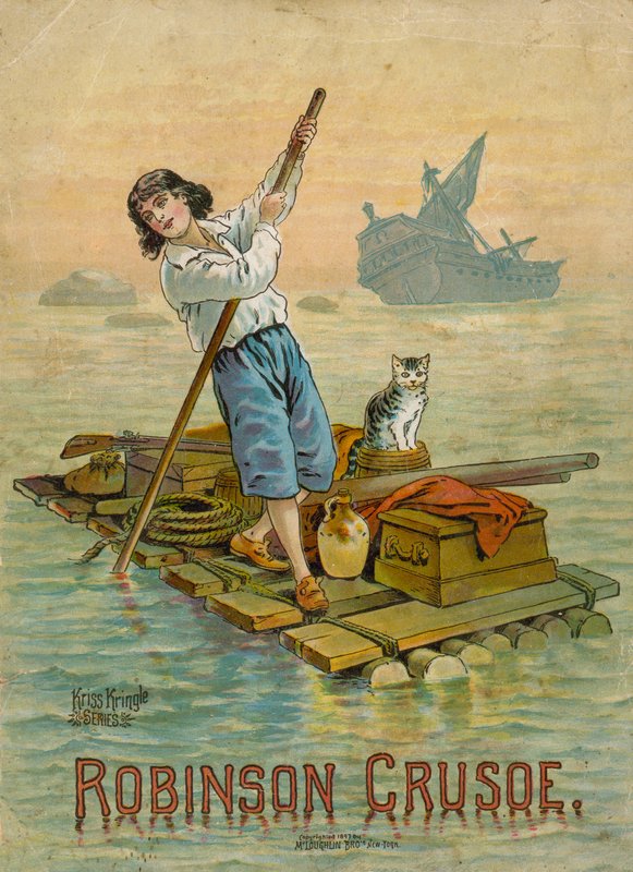 Robinson Crusoe på flåten sin av English School