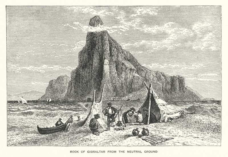 Rock of Gibraltar fra den nøytrale bakken (gravering) av English School