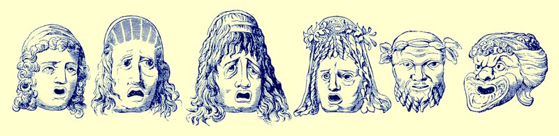 Romerske teatralske masker, illustrasjon fra Cassells Illustrated Universal History av Edward Ollier, utgitt 1890 (digitalt forbedret bilde) av English School