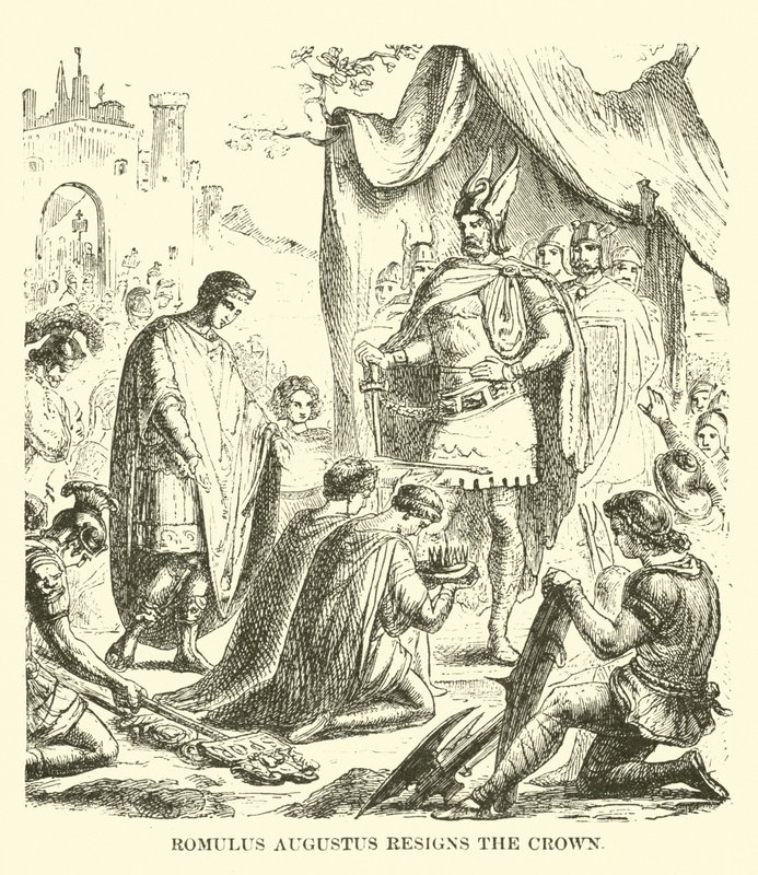 Romulus Augustus trekker seg fra kronen av English School