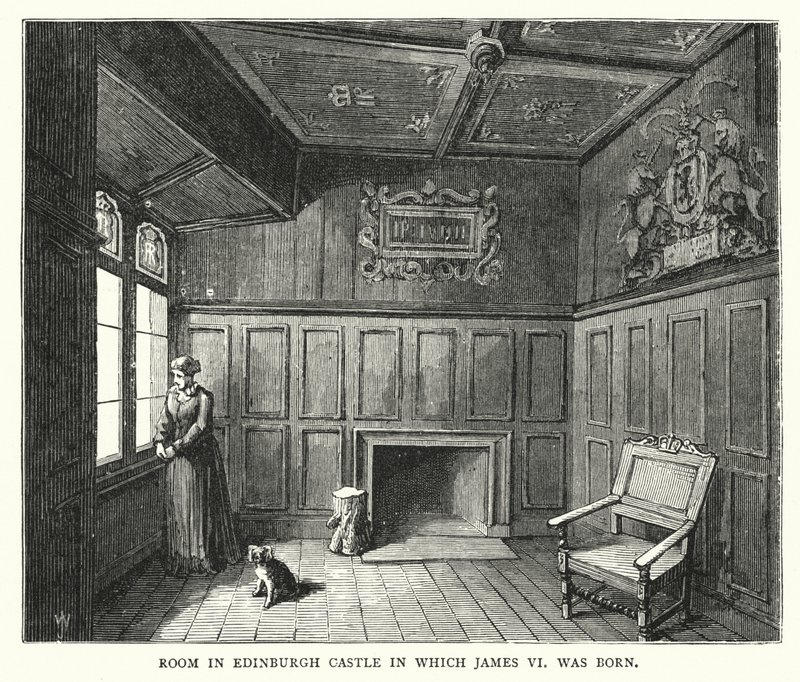 Rom i Edinburgh Castle der James VI ble født (gravering) av English School