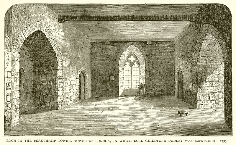 Rom i Beauchamp Tower, Tower of London, der Lord Guildford Dudley ble fengslet, 1554 av English School