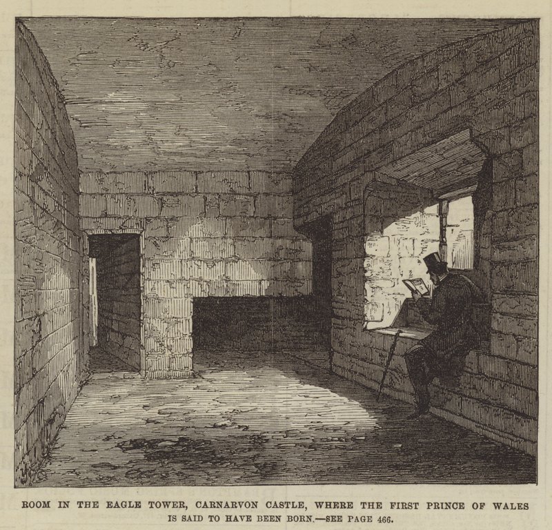 Rom i Eagle Tower, Carnarvon Castle, hvor den første prinsen av Wales sies å ha blitt født (gravering) av English School