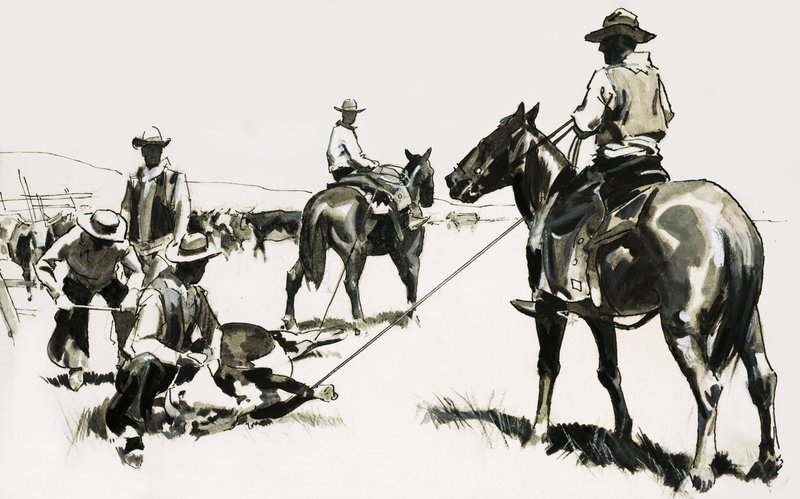 Roping og brennemerke storfe i det ville vesten av English School