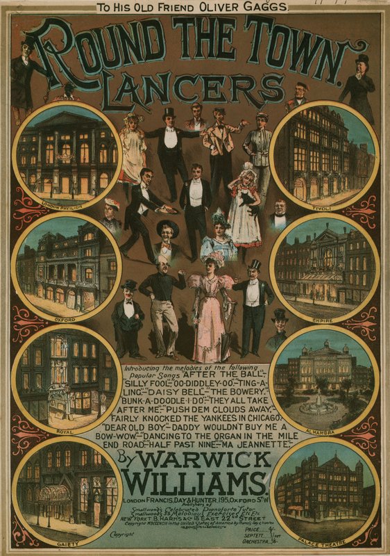 Round the Town Lancers av Warwick Williams; musikalsk partitur av English School