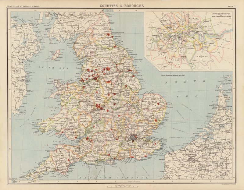 Royal Atlas, ca 1900: Counties and Boroughs (farge litho) av English School