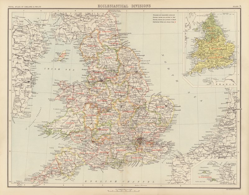 Royal Atlas, ca 1900: Ecclesiastical Divisions (farge litho) av English School