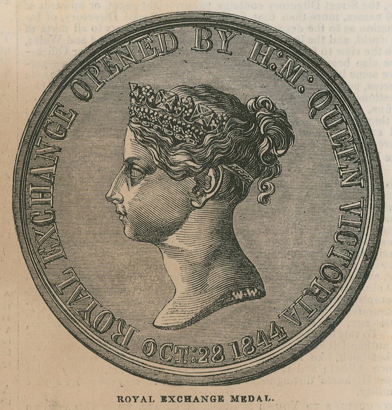 Royal Exchange Medal, slått til for å minnes åpningen av Royal Exchange i 1844 av English School