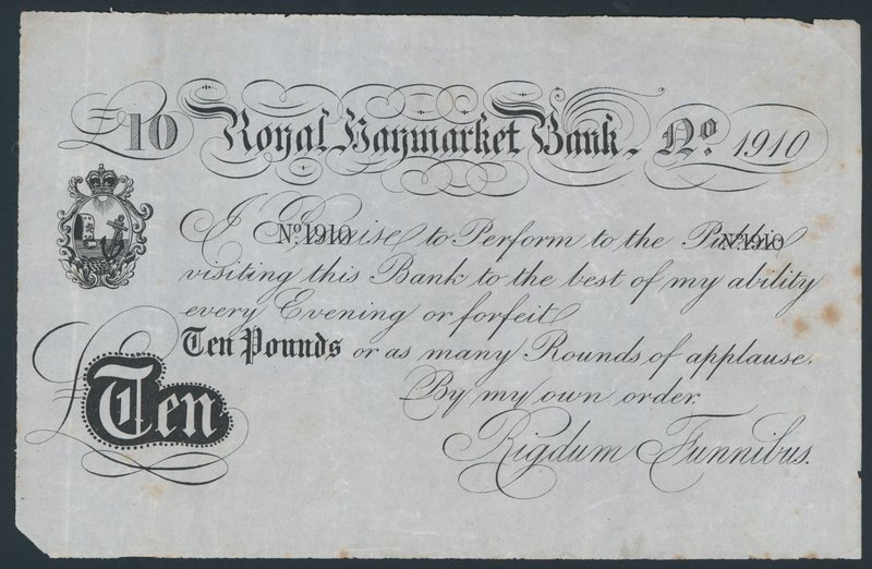 Royal Haymarket Bank, spøk teatralsk seddel av English School