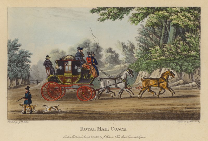 Royal Mail Coach (farget gravering) av English School