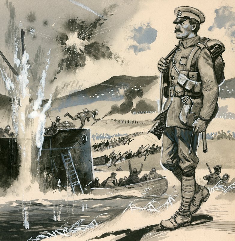 Royal Marines i de amfibiske landingene ved Dardanellene i 1915 av English School