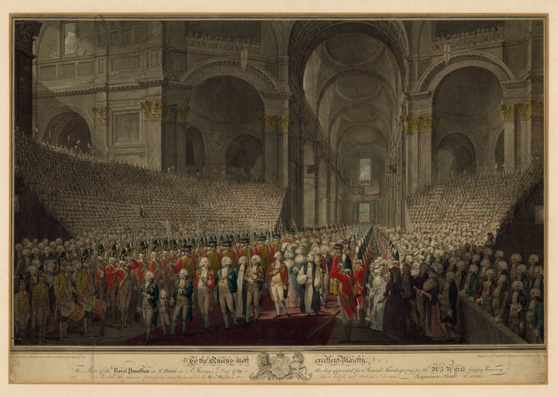 Kongelig prosesjon i St Pauls Cathedral på St Georges Day, 1789 av English School