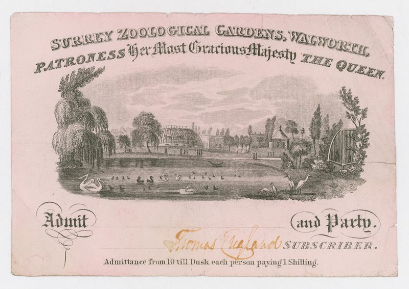 Royal Surrey Zoological Gardens, inngangsbillett av English School