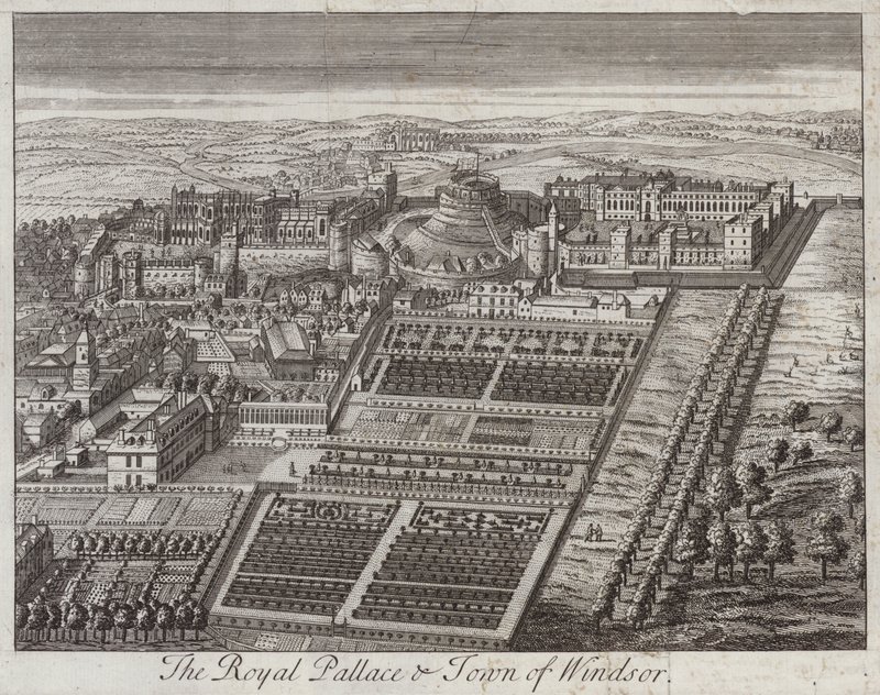 Kongepalasset og byen Windsor, Berkshire (gravering) av English School