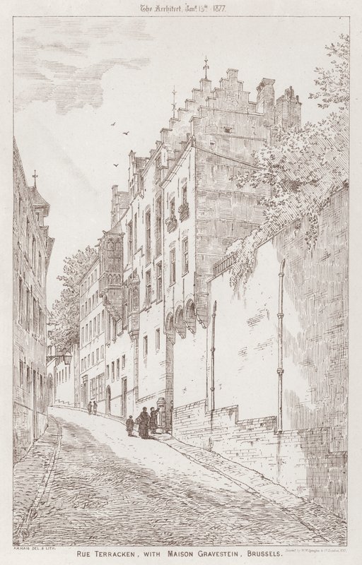 Rue Terracken, med Maison Gravestein, Brussel (gravering) av English School
