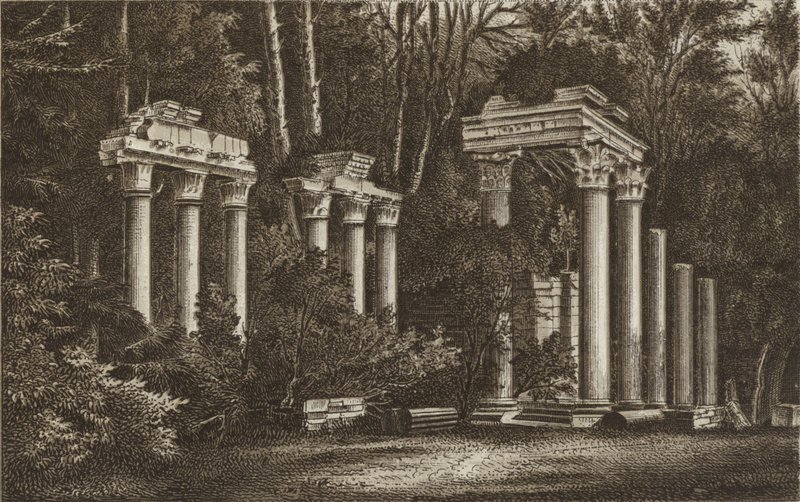Ruiner ved Virginia Water (litho) av English School