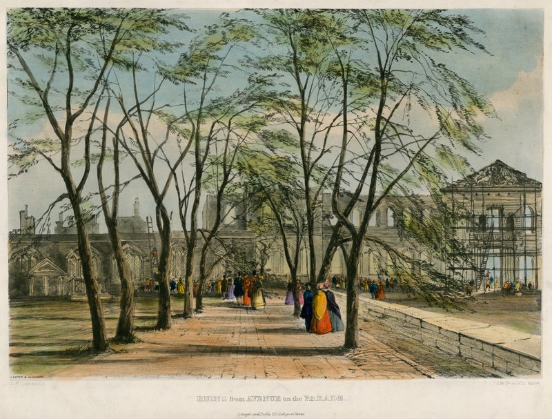 Ruiner fra Avenue on the Parade, Tower of London Fire, 1841 av English School
