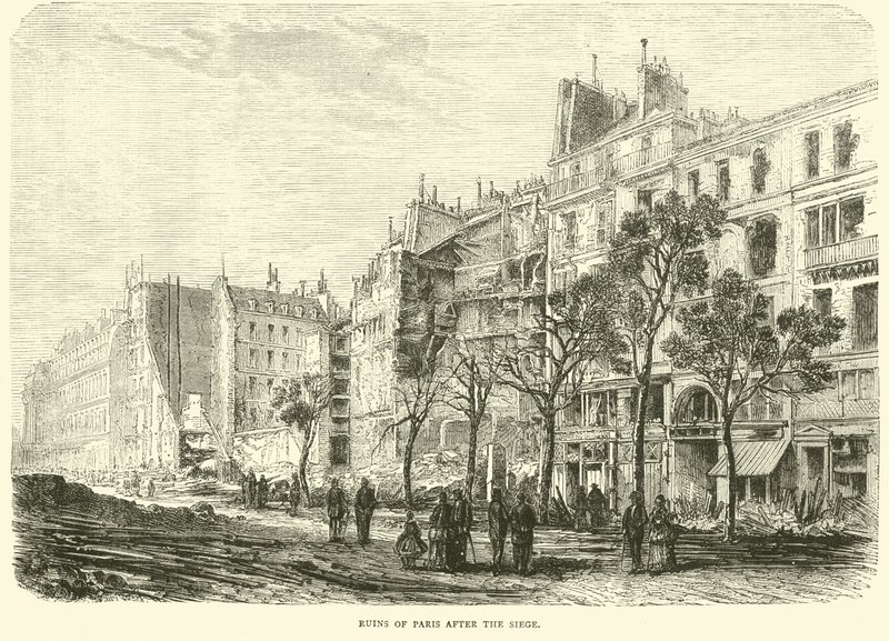 Ruinene av Paris etter beleiringen, april 1871 av English School