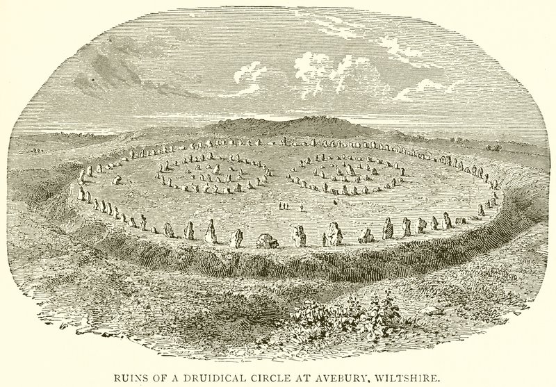 Ruinene av en Druidical Circle i Avebury, Wiltshire av English School