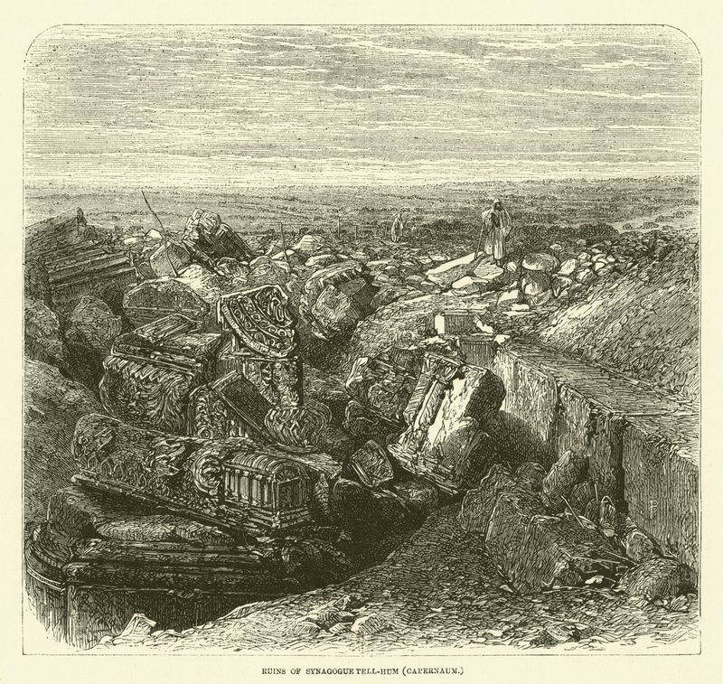 Ruinene av synagogen Tell-Hum (Kapernaum) (gravering) av English School