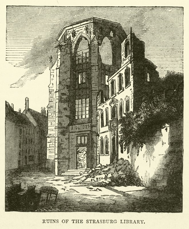 Ruinene av Strasburg-biblioteket, september 1870 av English School