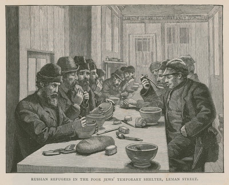 Russiske flyktninger i Poor Jews Temporary Shelter, Leman Street, London av English School