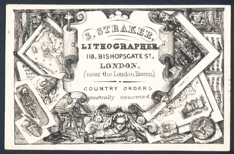 S Straker, litograf, fagkort av English School