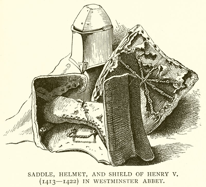 Sadel, hjelm og skjold til Henry V (1413--1422) i Westminster Abbey av English School