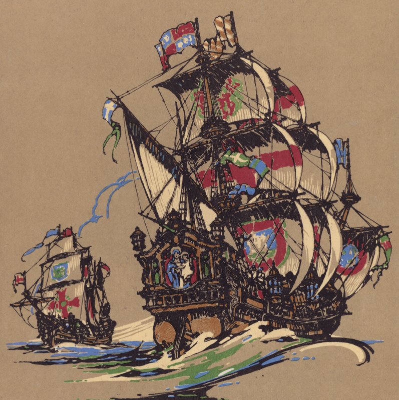 Seilskip (farge litho) av English School