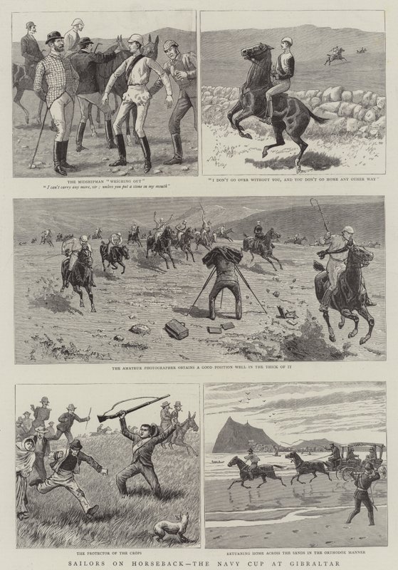 Sailors on Horseback, Navy Cup på Gibraltar (gravering) av English School