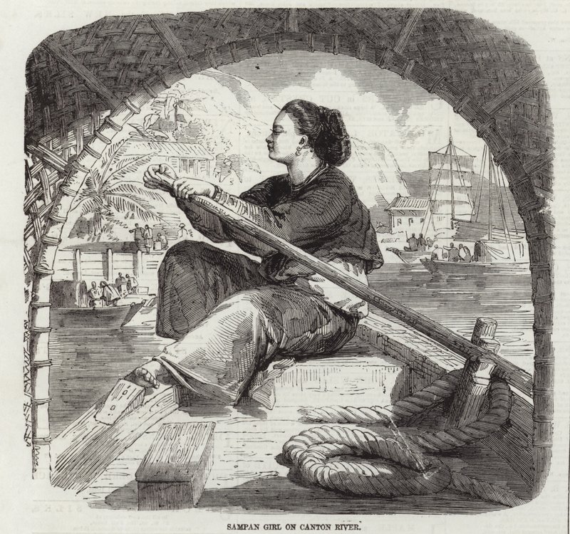Sampan Girl på Canton River av English School